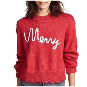 Wildfox Red Merry Wool Alpaca Christmas Holiday Sweater small Distressed J10